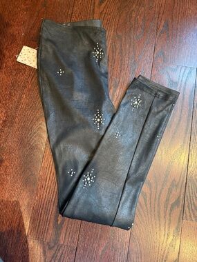 Free People Black Faux Leather Studded Leggings